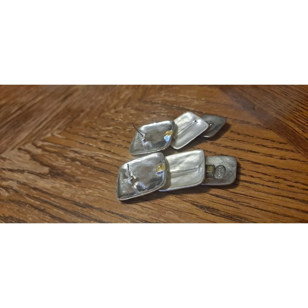 Silver Tone Dangle Earrings, 3 Squares‎ Layered, Chunky